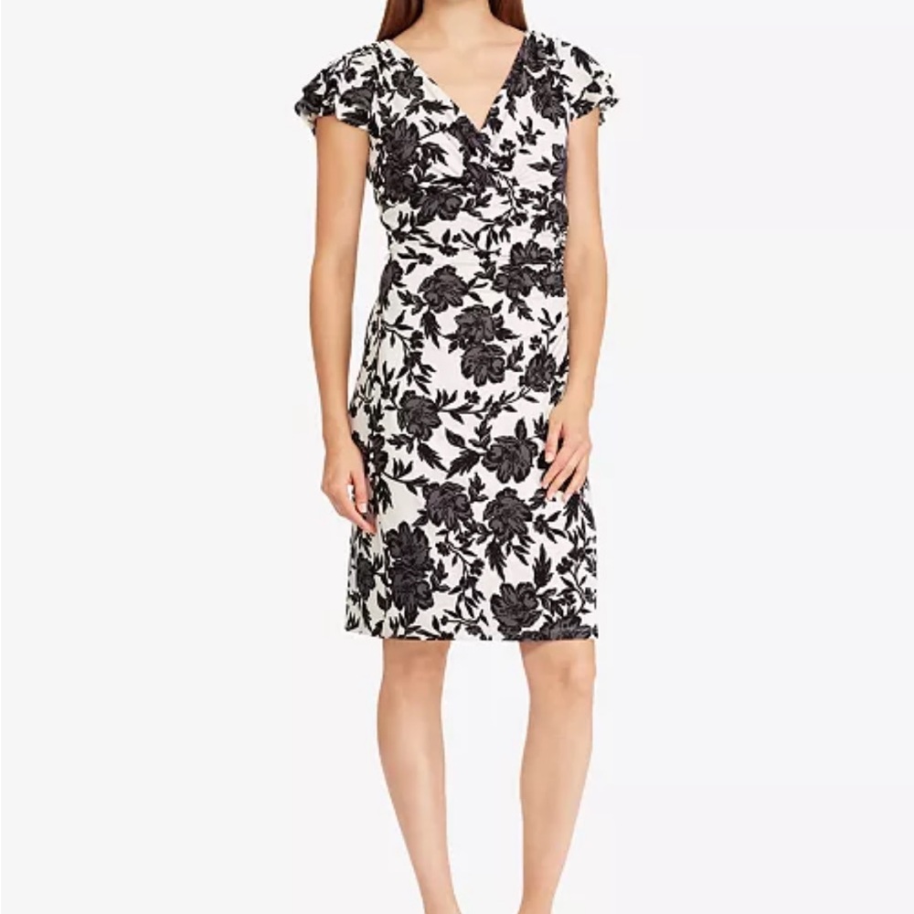 Lauren Ralph Lauren Black and White Flutter Sleeve Midi Dress